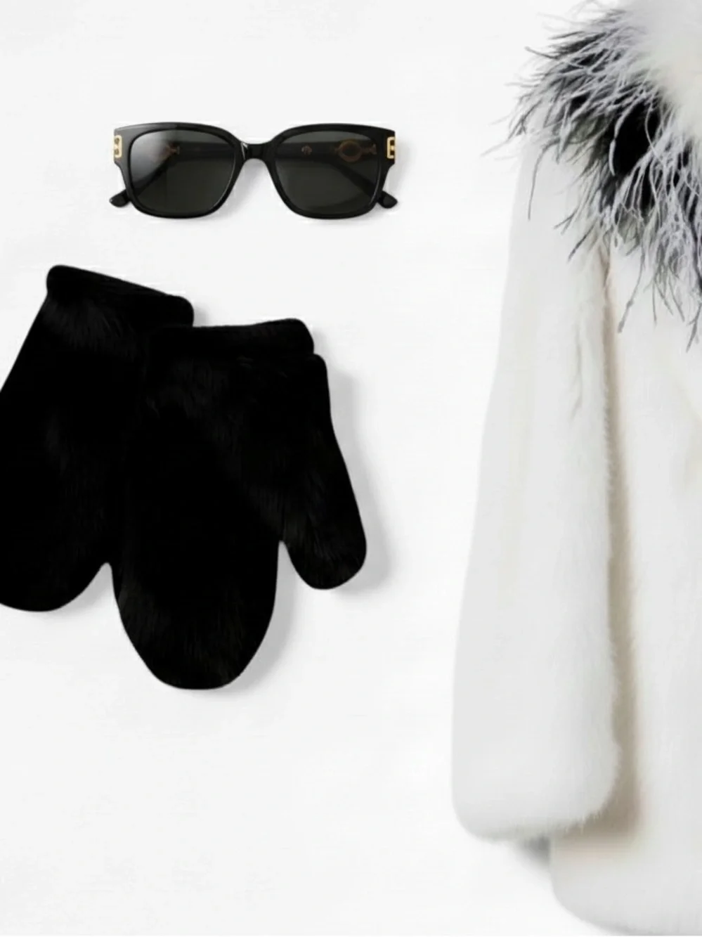 Plush Black Faux Mink Fur Mittens for Women